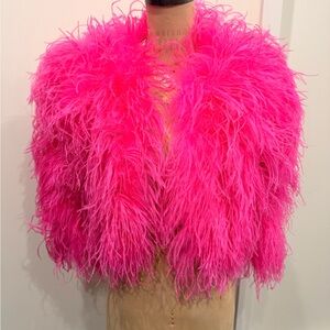 Alice + Olivia Kidman Ostrich Feather Wild Pink color Jacket